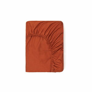 Tmavě oranžové bavlněné elastické prostěradlo Good Morning, 180 x 200 cm