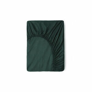 Tmavě zelené bavlněné elastické prostěradlo Good Morning, 90 x 200 cm