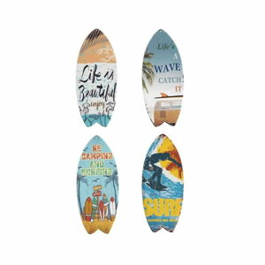 Sada 4 nástěnných kovových dekorací Geese Surfboard